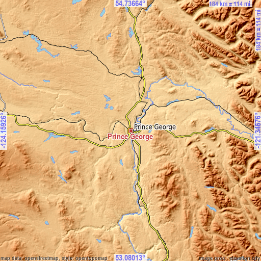 Topographic map of Prince George