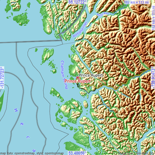 Topographic map of Prince Rupert