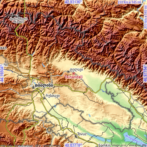 Topographic map of Tsinandali