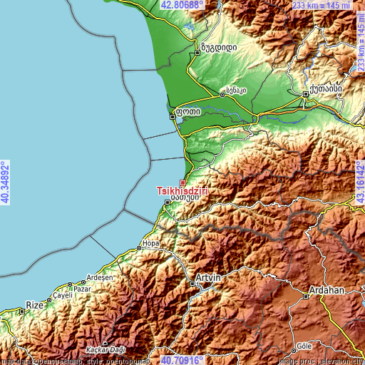 Topographic map of Tsikhisdziri