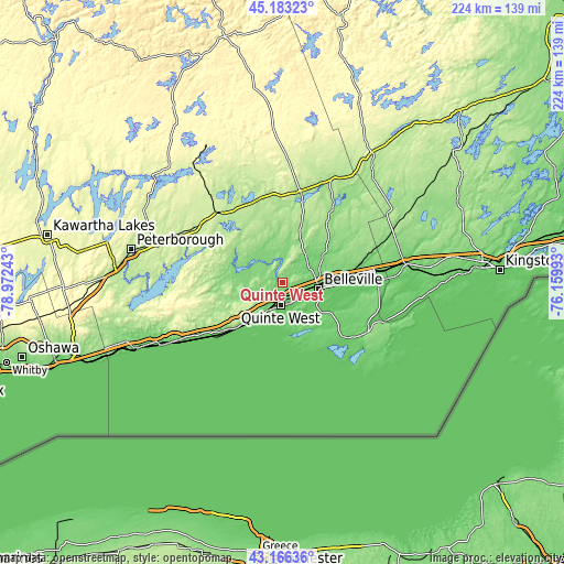Topographic map of Quinte West