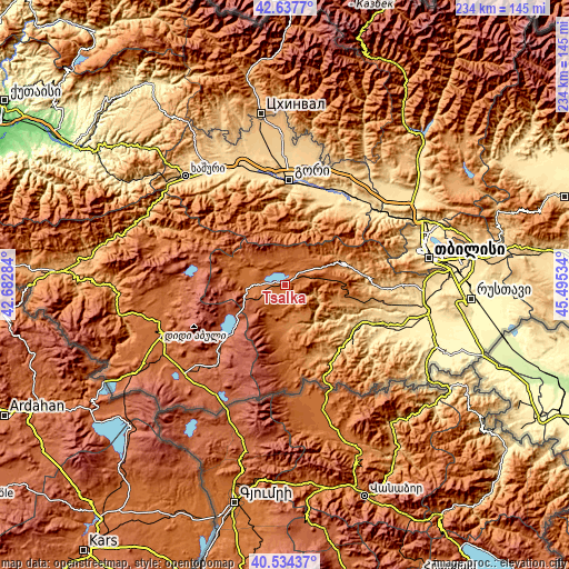 Topographic map of Tsalka