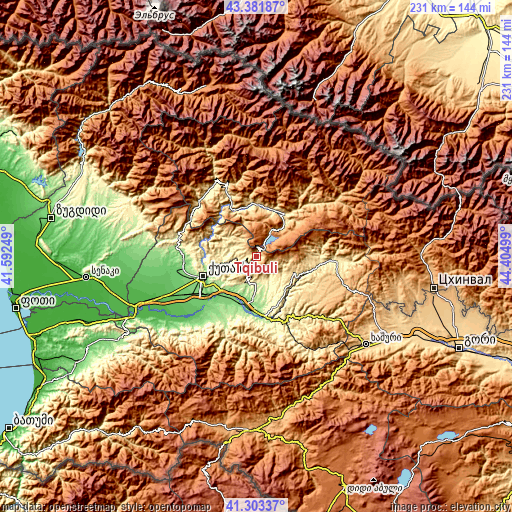 Topographic map of Tqibuli