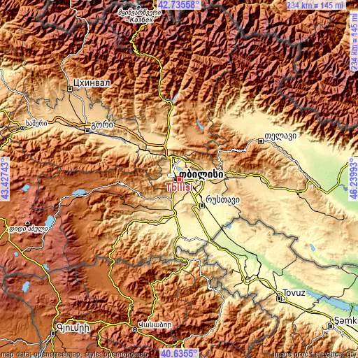 Topographic map of Tbilisi