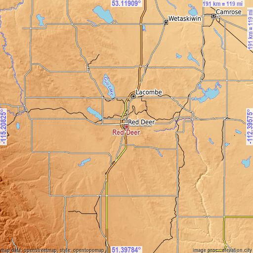 Topographic map of Red Deer