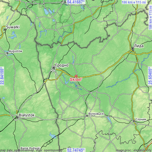 Topographic map of Skidel’