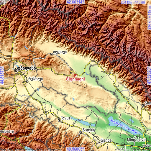 Topographic map of Sighnaghi