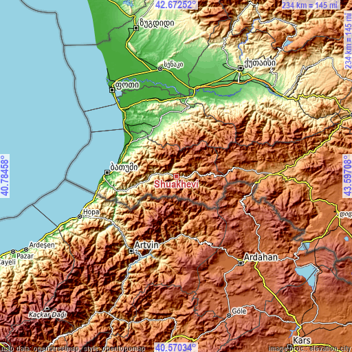 Topographic map of Shuakhevi