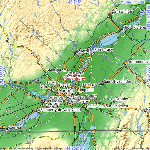 Topographic map of Repentigny