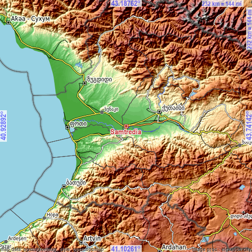 Topographic map of Samtredia
