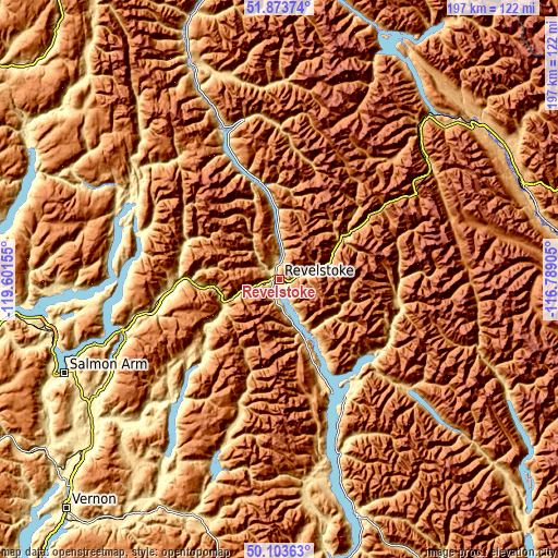 Topographic map of Revelstoke