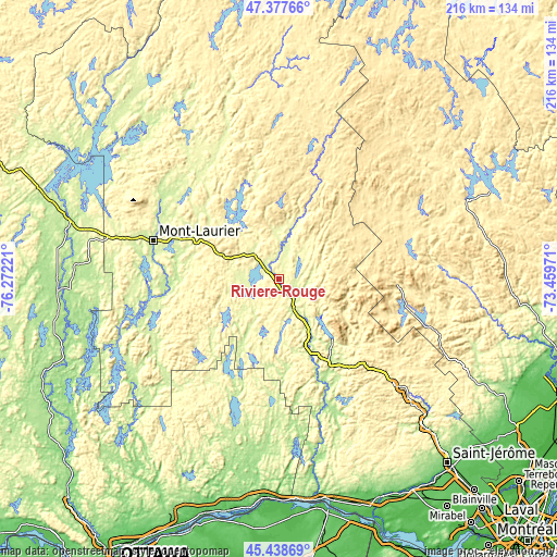 Topographic map of Rivière-Rouge