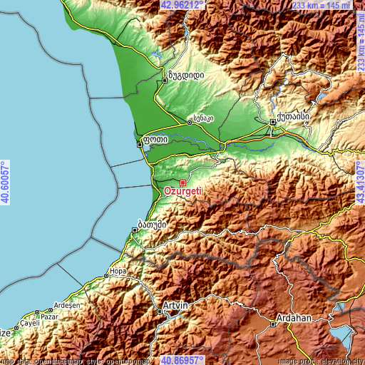 Topographic map of Ozurgeti