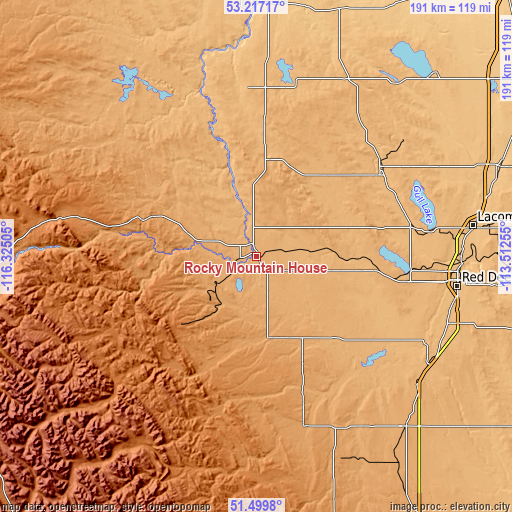 Topographic map of Rocky Mountain House