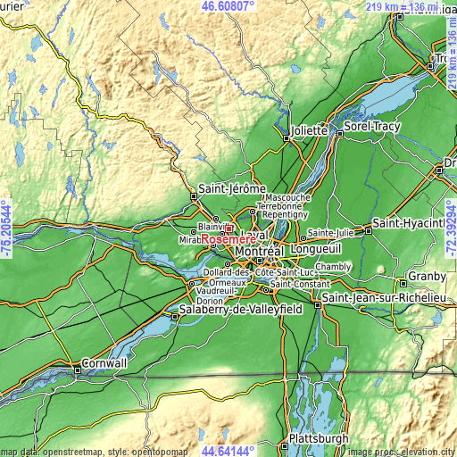 Topographic map of Rosemère