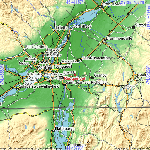 Topographic map of Rougemont