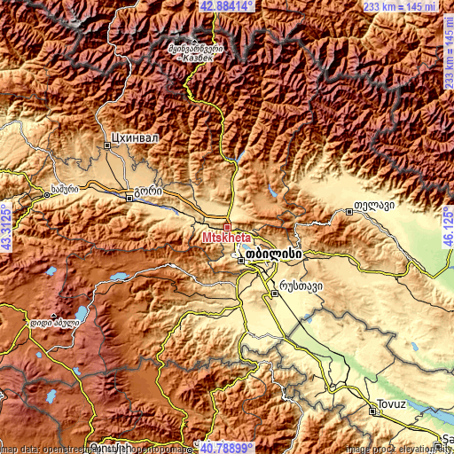 Topographic map of Mtskheta