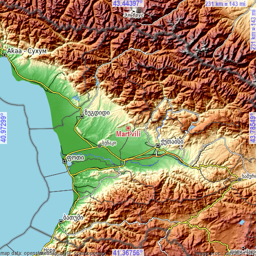Topographic map of Mart’vili