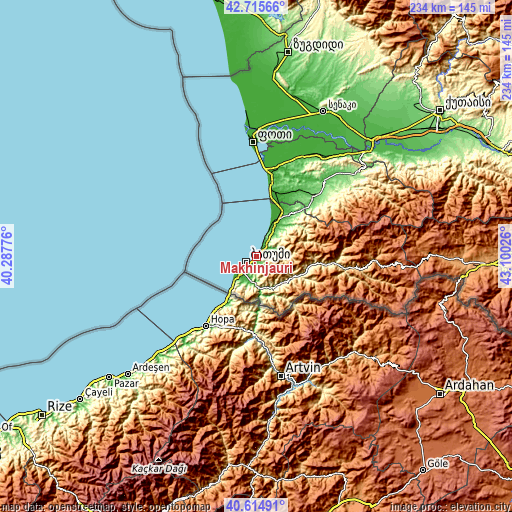 Topographic map of Makhinjauri