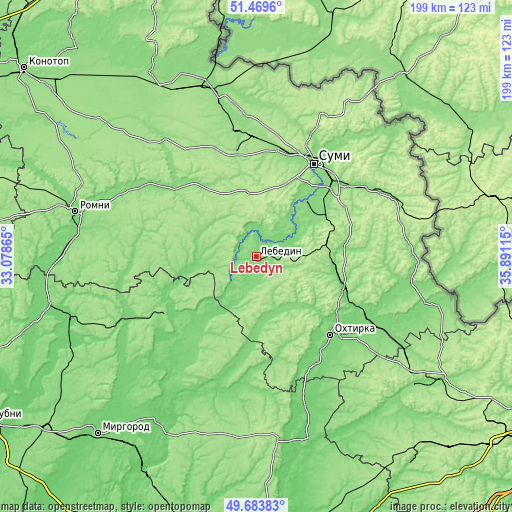 Topographic map of Lebedyn