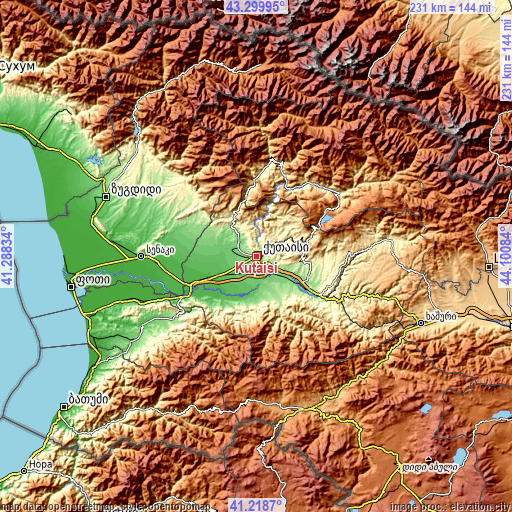 Topographic map of Kutaisi