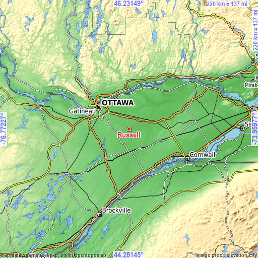 Topographic map of Russell