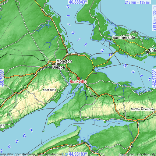 Topographic map of Sackville
