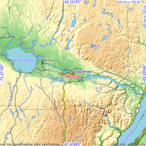 Topographic map of Saguenay