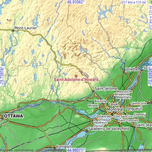 Topographic map of Saint-Adolphe-d'Howard