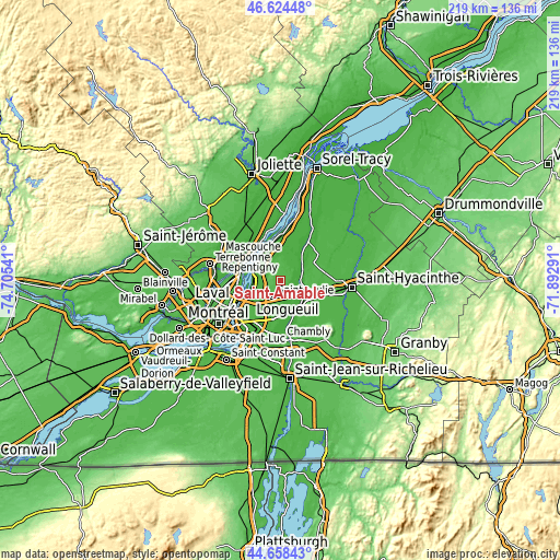 Topographic map of Saint-Amable