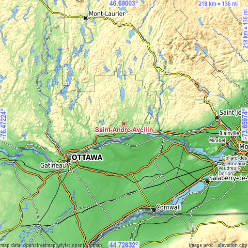 Topographic map of Saint-André-Avellin