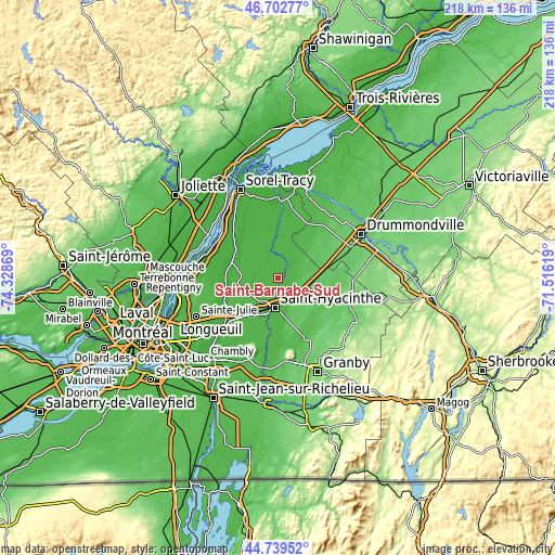 Topographic map of Saint-Barnabé-Sud
