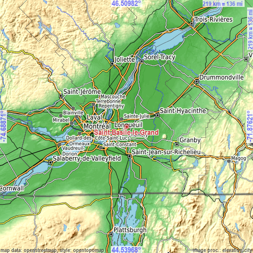 Topographic map of Saint-Basile-le-Grand