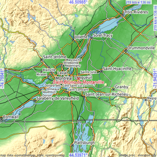 Topographic map of Saint-Bruno-de-Montarville