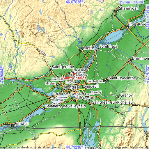 Topographic map of Saint-Charles