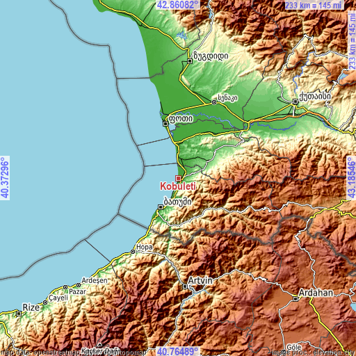 Topographic map of Kobuleti