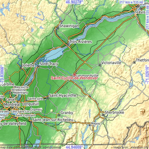 Topographic map of Saint-Cyrille-de-Wendover