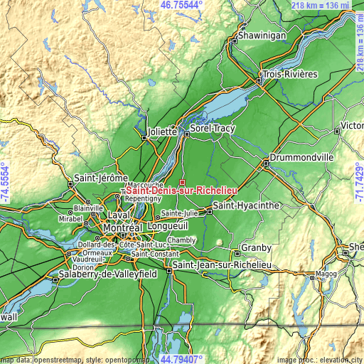 Topographic map of Saint-Denis-sur-Richelieu