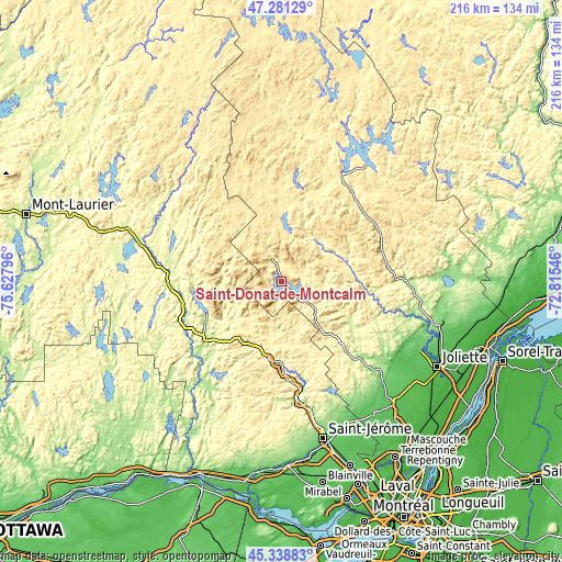 Topographic map of Saint-Donat-de-Montcalm