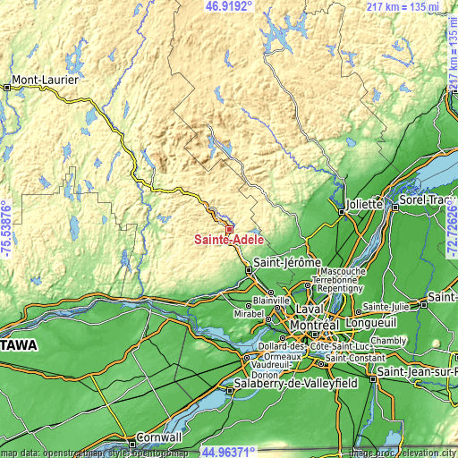 Topographic map of Sainte-Adèle