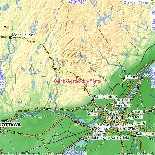 Topographic map of Sainte-Agathe-des-Monts