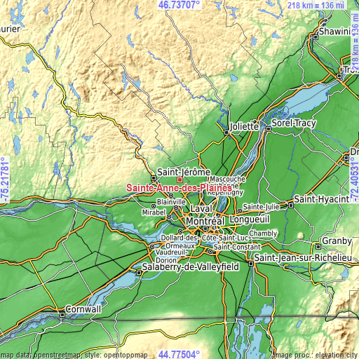 Topographic map of Sainte-Anne-des-Plaines