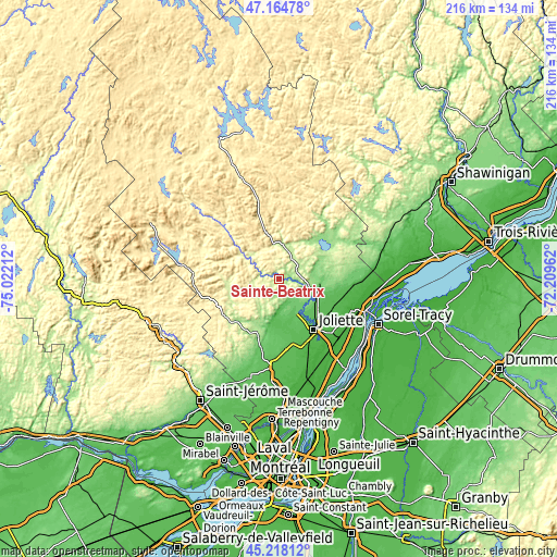 Topographic map of Sainte-Béatrix