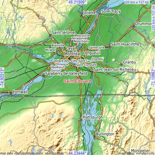 Topographic map of Saint-Édouard