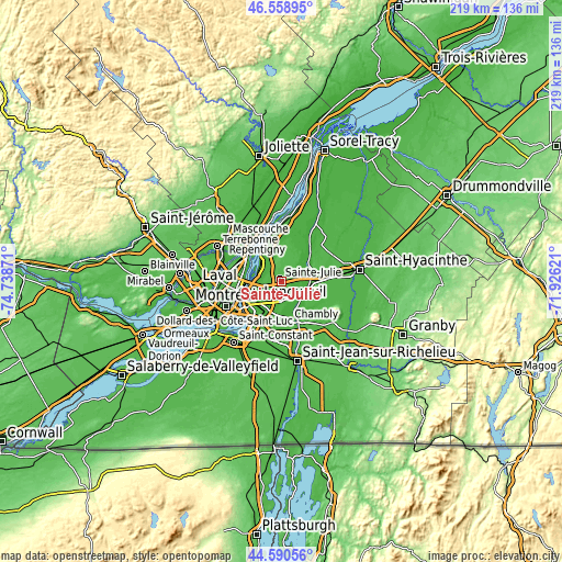 Topographic map of Sainte-Julie