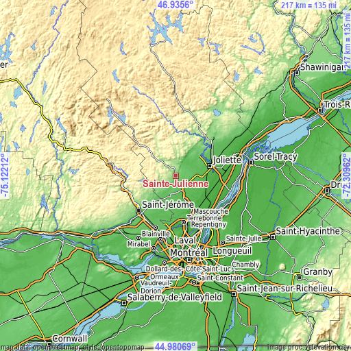 Topographic map of Sainte-Julienne