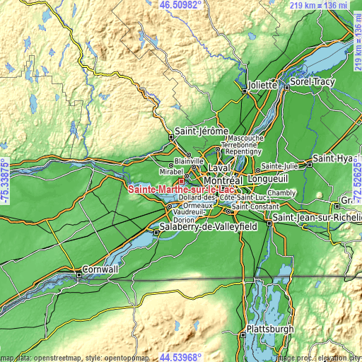 Topographic map of Sainte-Marthe-sur-le-Lac