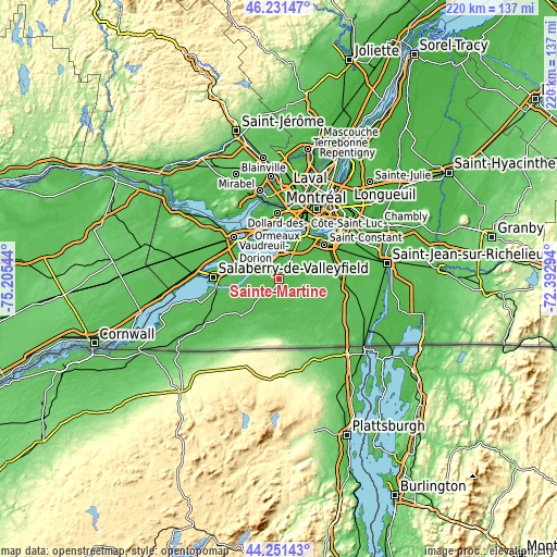 Topographic map of Sainte-Martine
