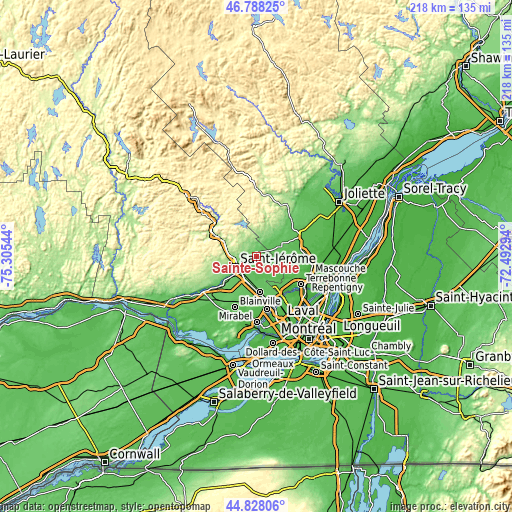 Topographic map of Sainte-Sophie