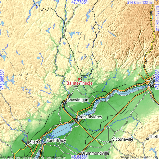 Topographic map of Sainte-Thècle